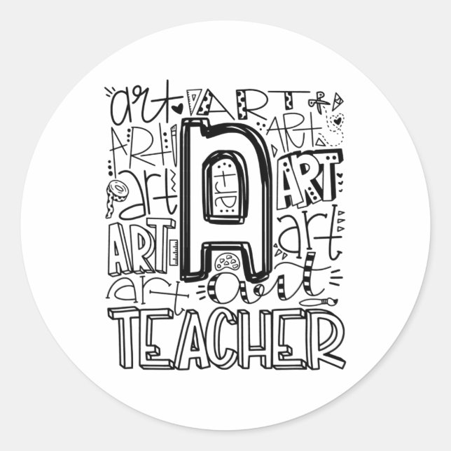 Sticker Rond Ck To School Art Typographie De Professeur (Devant)