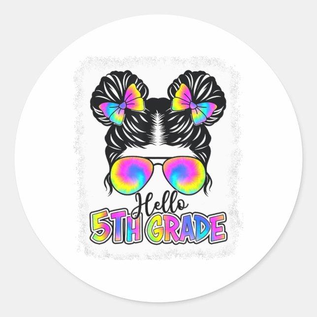 Sticker Rond Ck To School Hello 5th Grade Cute Messy Bun Cravat (Devant)