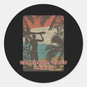 Sticker Rond Ckdoor Oahu Hawaii Vintage Surfing Plage Noix de C