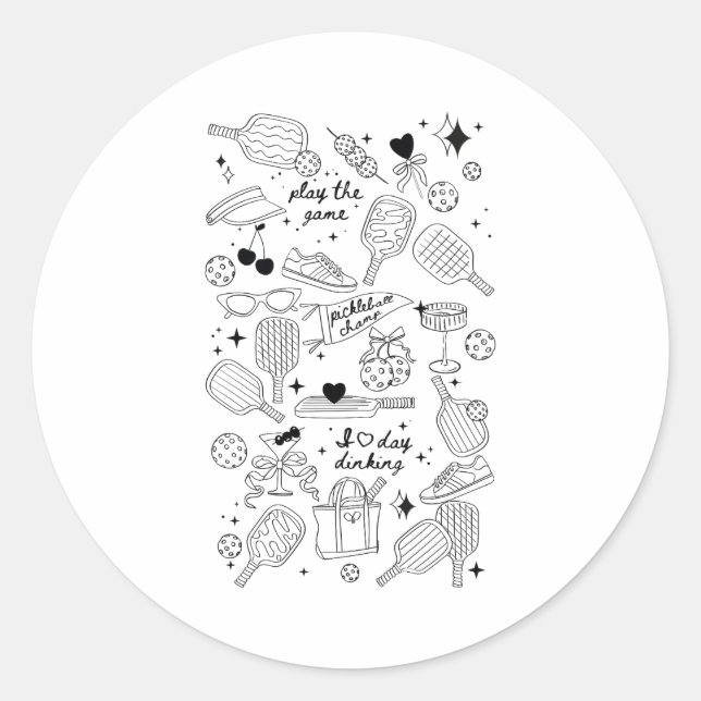 Sticker Rond Ckleball Doodles In Black On Beige Retro Comfort C (Devant)