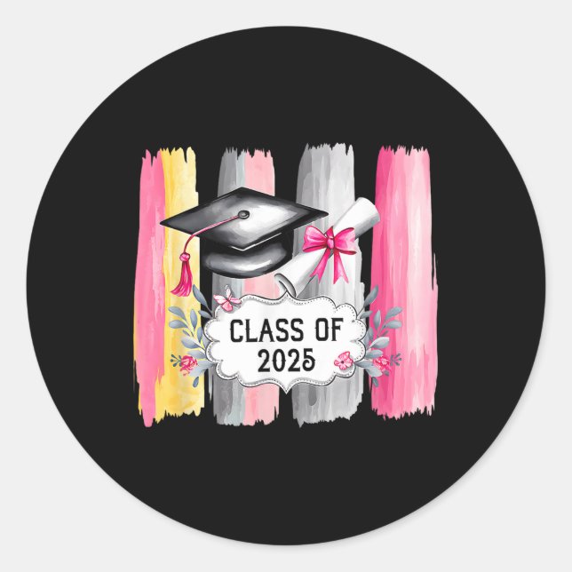 Sticker Rond Cl De 2025 Femmes Diplômée Lycée Col (Devant)