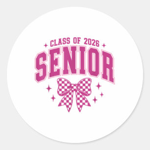 Sticker Rond Cl De 2026 Senior 2026 Coquette Rose Bow Graduatio