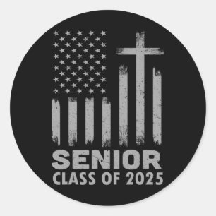 Sticker Rond Cl Senior De 2025 Usa Drapeau Croix Christian Grad