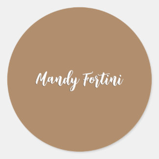 Sticker Rond Clair Brown Plain Élégante Calligraphie minimalist