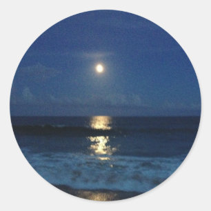 Sticker Rond CLAIR DE LUNE sur la PLAGE