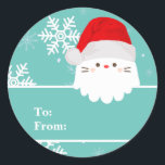 Sticker Rond Clair Turquoise Bleu Père Noël Cat Christmas Cadea<br><div class="desc">Cadeau de Noël père Noël Cat à partir d'un autocollant rond classique</div>