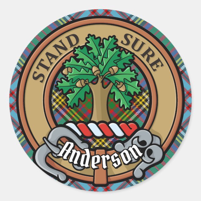 Sticker Rond Clan Anderson Crest sur Tartan (Devant)