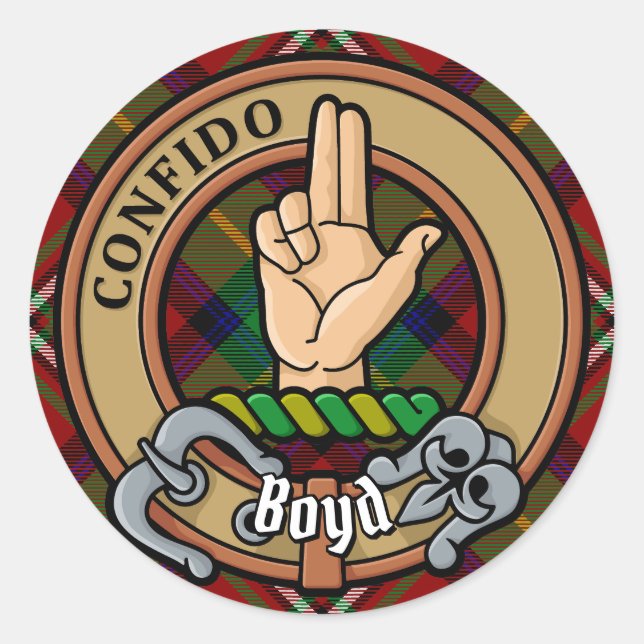 Sticker Rond Clan Boyd Crest sur Tartan (Devant)