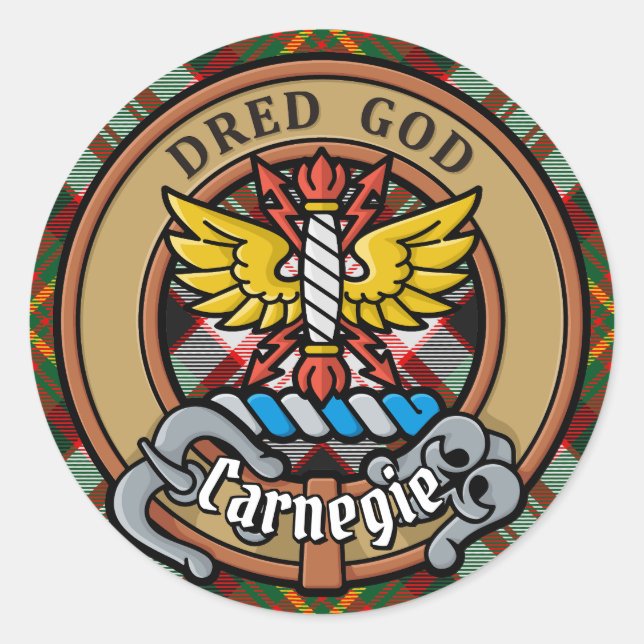 Sticker Rond Clan Carnegie Crest sur la robe Tartan (Devant)