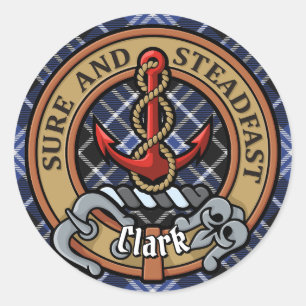 Sticker Rond Clan Clark Crest sur Tartan