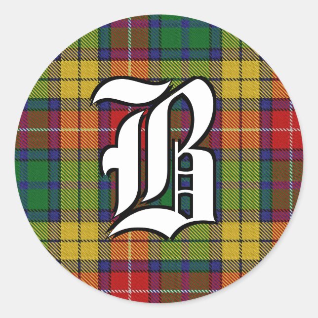 Sticker Rond Clan classique Buchanan Tartan Monogramme (Devant)
