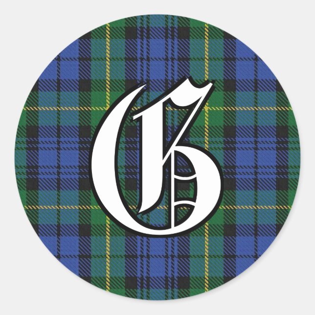 Sticker Rond Clan classique Gordon Tartan Monogramme (Devant)
