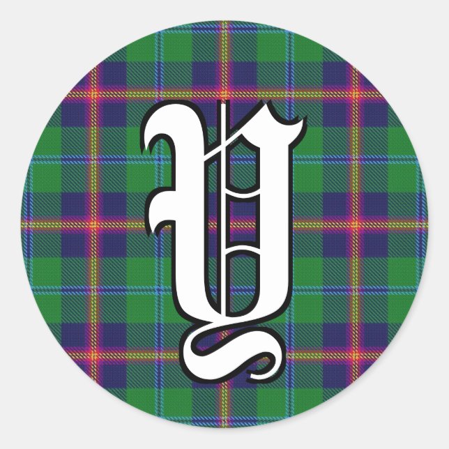 Sticker Rond Clan classique Jeune Tartan Monogramme (Devant)