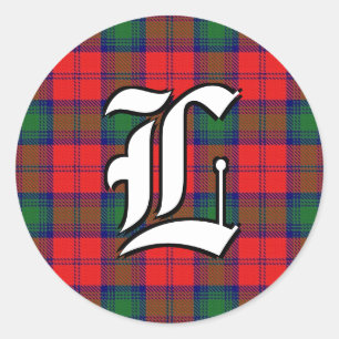 Sticker Rond Clan classique Lindsay Rouge et vert Tartan Monogr