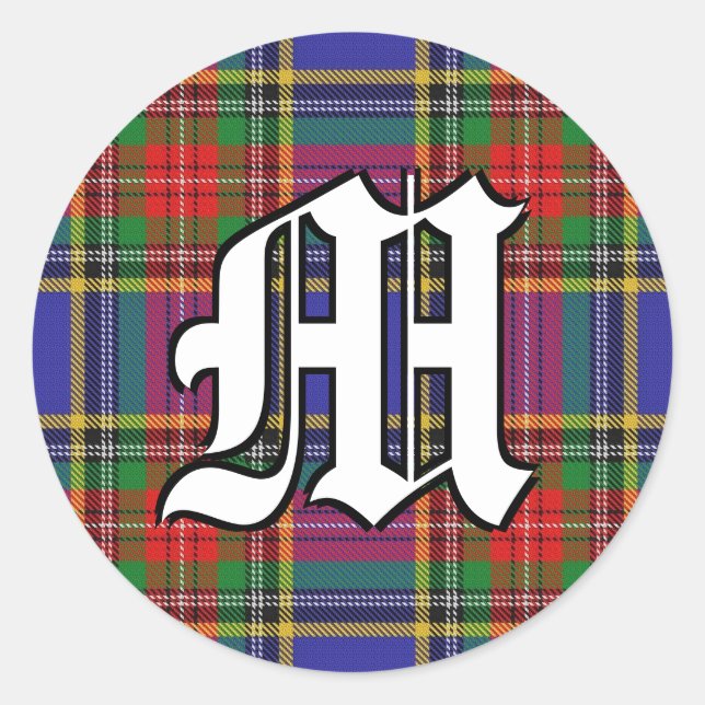 Sticker Rond Clan classique MacBeth Tartan Monogramme (Devant)