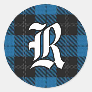 Sticker Rond Clan classique Ramsay Blue Tartan Monogramme