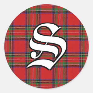 Sticker Rond Clan classique Stewart Tartan Monogramme