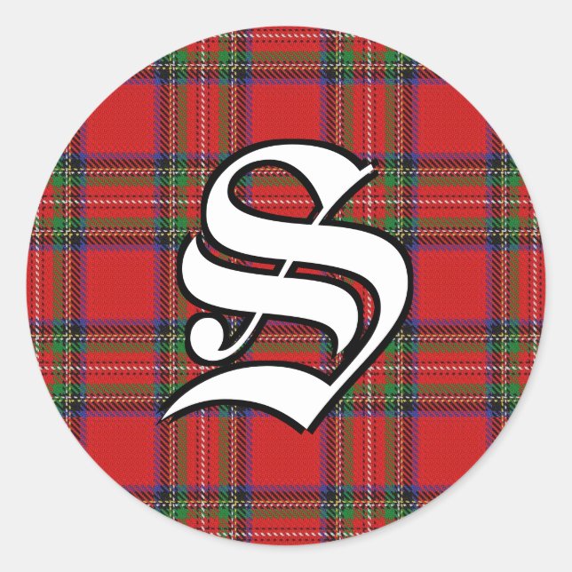 Sticker Rond Clan classique Stewart Tartan Monogramme (Devant)