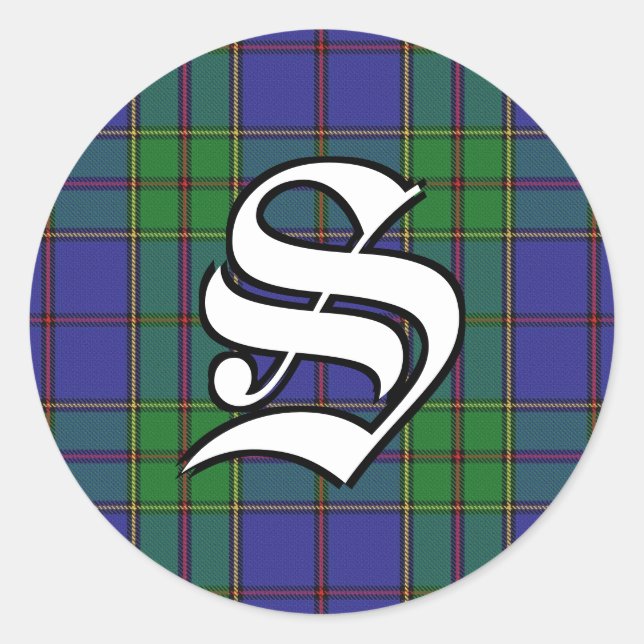 Sticker Rond Clan classique Strachan Tartan Monogramme (Devant)