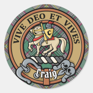 Sticker Rond Clan Craig Crest sur Tartan