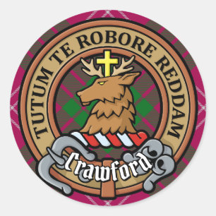 Sticker Rond Clan Crawford Crest sur Tartan