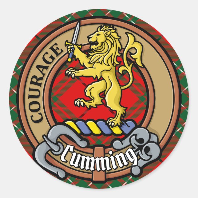 Sticker Rond Clan Cumming Crest sur Tartan (Devant)