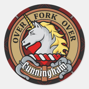 Sticker Rond Clan Cunningham Crest sur Tartan