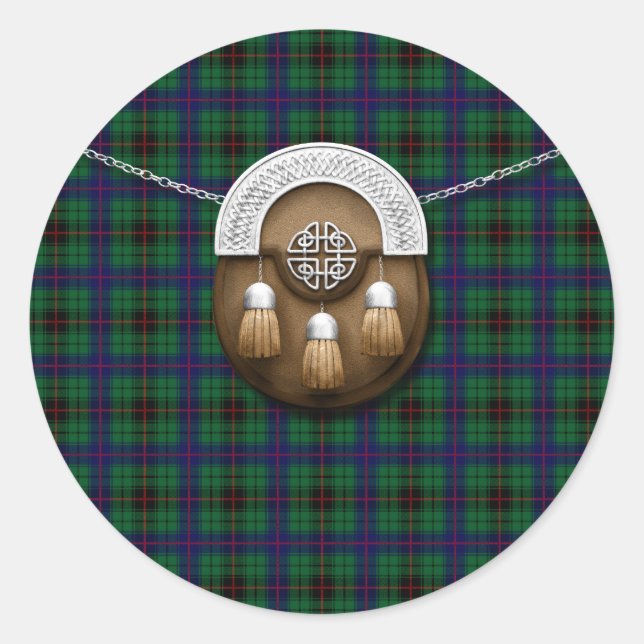 Sticker Rond Clan Davidson Tartan Et Sporran (Devant)