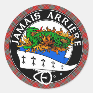 Sticker Rond Clan Douglas Crest avec Red Douglas Tartan