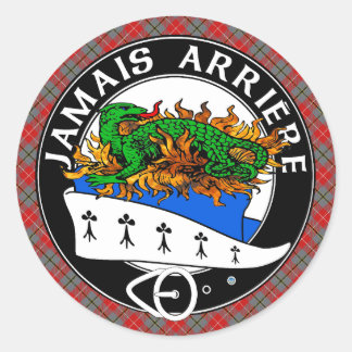 Sticker Rond Clan Douglas Crest avec Red Douglas Tartan