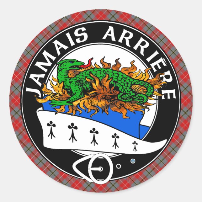 Sticker Rond Clan Douglas Crest avec Red Douglas Tartan (Devant)