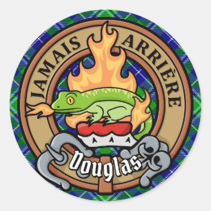 Sticker Rond Clan Douglas Crest sur Tartan