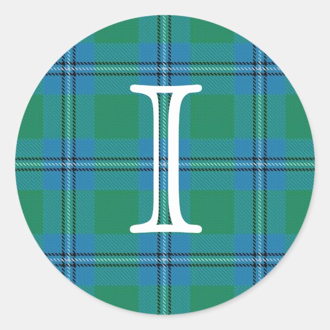 Sticker Rond Clan écossais Irvine Irwin Tartan Avec Monogramme (Devant)