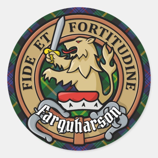 Sticker Rond Clan Farquharson Crest sur Tartan (Devant)