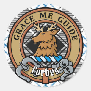 Sticker Rond Clan Forbes Crest sur la robe Tartan