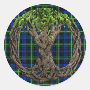 Sticker Rond Clan Forbes Tartan Et Arbre Celtique De Vie