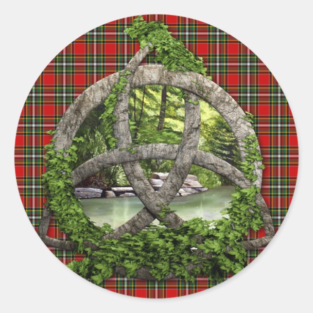 Sticker Rond Clan Gillespie Tartan Celtic Trinity (Devant)