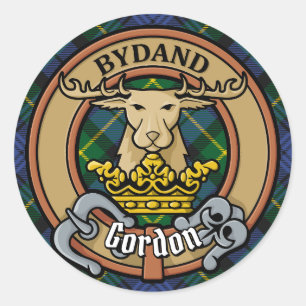 Sticker Rond Clan Gordon Crest sur Tartan