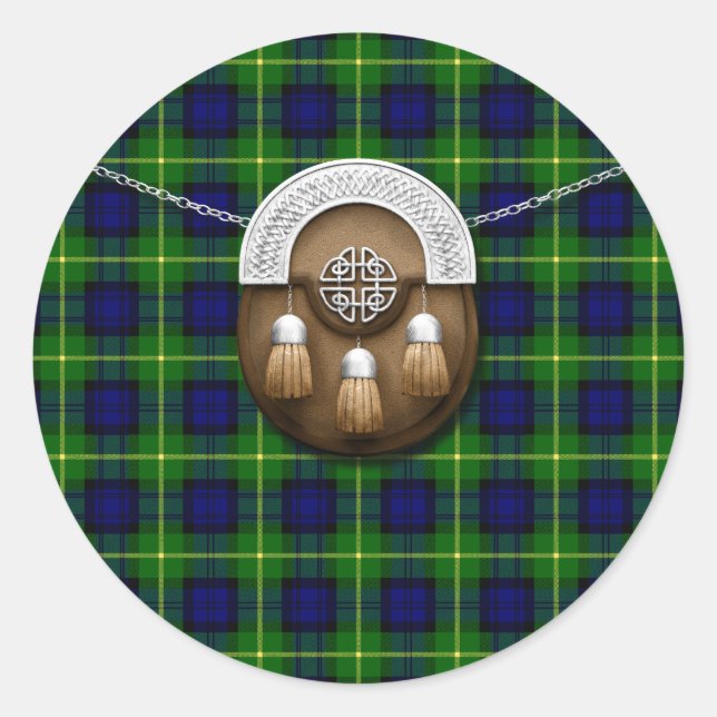Sticker Rond Clan Gordon Tartan Et Sporran (Devant)