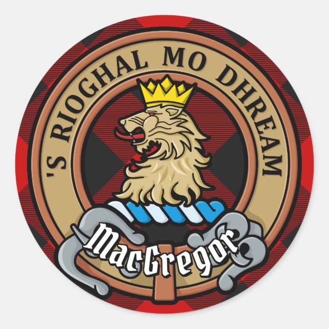 Sticker Rond Clan Gregor Crest sur Rob Roy Tartan (Devant)