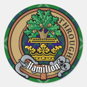 Sticker Rond Clan Hamilton Crest sur la chasse Tartan