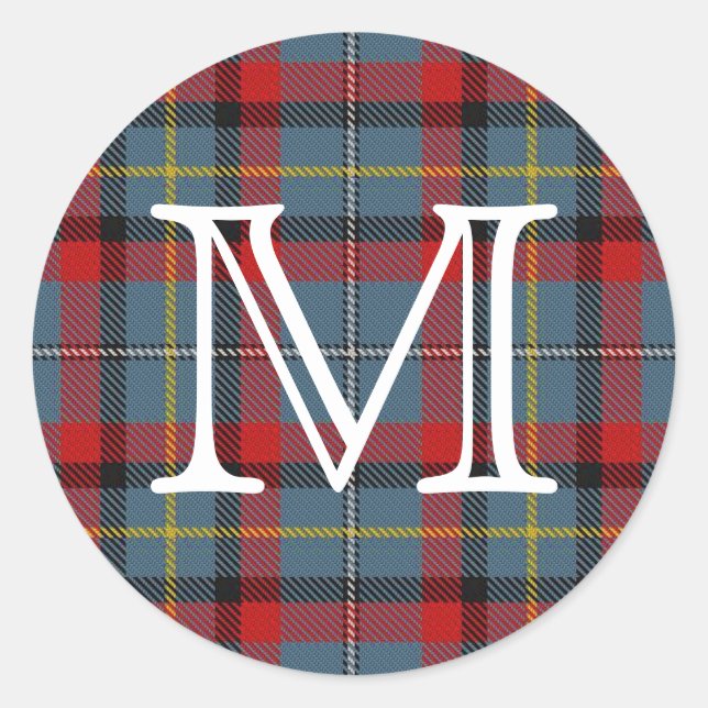 Sticker Rond Clan Irlandais MacNamara Tartan Avec Monogramme (Devant)