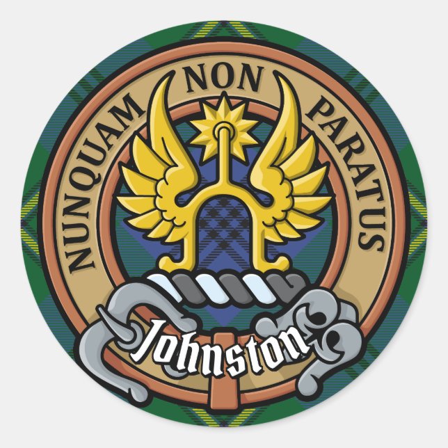 Sticker Rond Clan Johnston Crest sur Tartan (Devant)