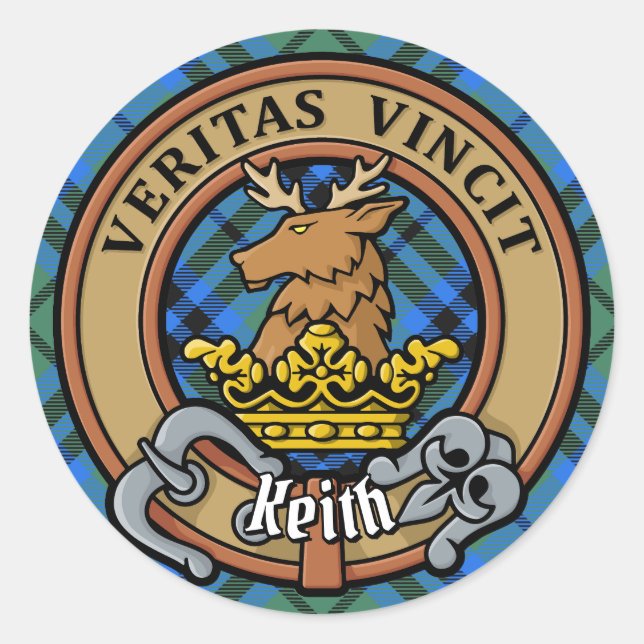 Sticker Rond Clan Keith Crest sur Tartan (Devant)