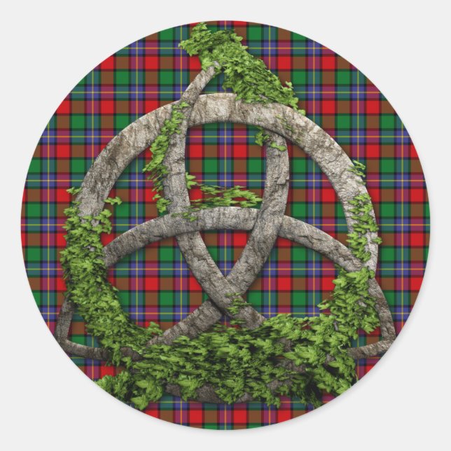 Sticker Rond Clan Kilgore Tartan Celtic Trinity (Devant)