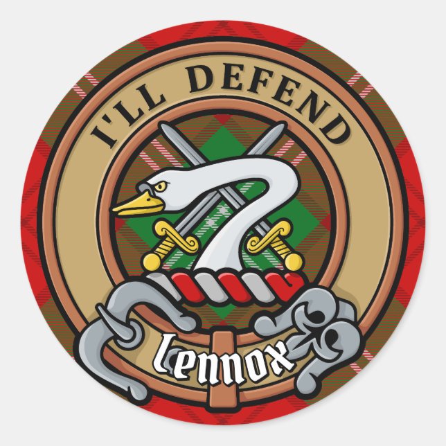 Sticker Rond Clan Lennox Crest sur Tartan (Devant)