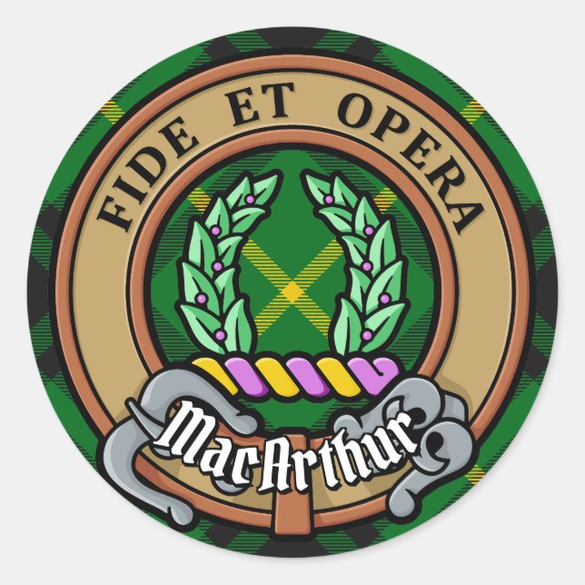 Sticker Rond Clan MacArthur Crest sur Tartan (Devant)