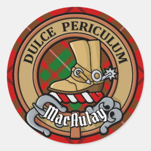 Sticker Rond Clan MacAulay Crest sur Tartan