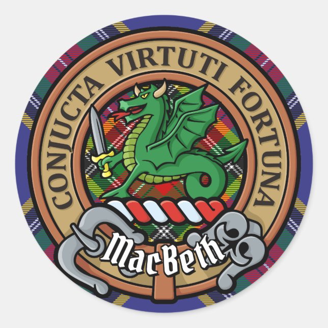 Sticker Rond Clan MacBeth Crest sur Tartan (Devant)