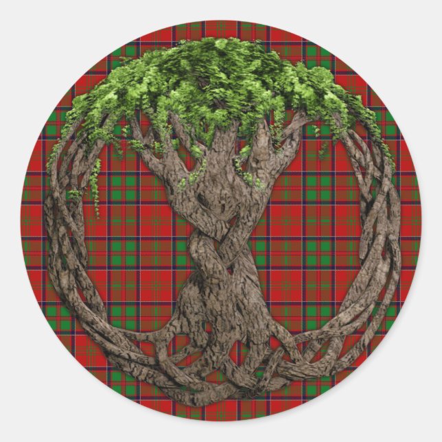 Sticker Rond Clan MacDonald de Glencoe Tartan et Celtic Tree (Devant)